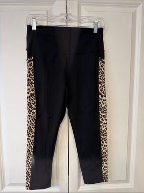 ZYIA Black Leggings with Leopard Side Stripes